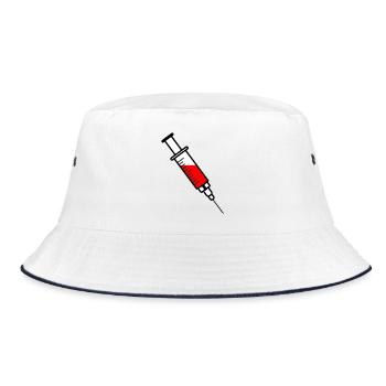 Vaccination syringe with red liquid drug - Bucket Hat - white/navy - Front