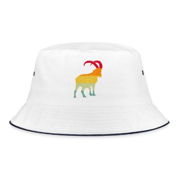 Steinbock, Wandern, Berge - Bucket Hat - Weiß/Navy - Vorne