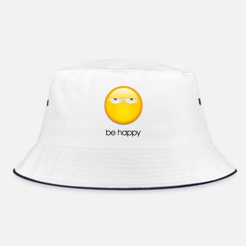 Be happy - Bucket Hat - Weiß/Navy