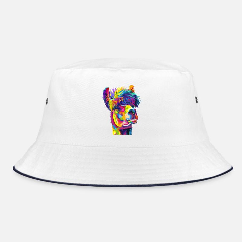 Wahnsinniges Regenbogenlama - Bucket Hat - Weiß/Navy