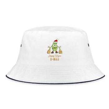 Ein veganer Soja Weihnachtsmann Happy Xmas - Bucket Hat - Weiß/Navy - Vorne