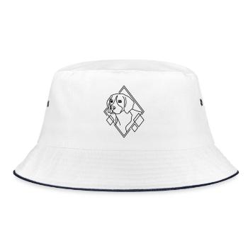 Beagle in geometrischer Form - Line-Art-Design - Bucket Hat - Weiß/Navy - Vorne