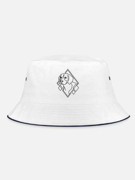 Beagle in geometrischer Form - Line-Art-Design - Bucket Hat - Weiß/Navy - Vorne