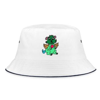 Grüner Drachenfreund mit Flügeln - Bucket Hat - Weiß/Navy - Vorne