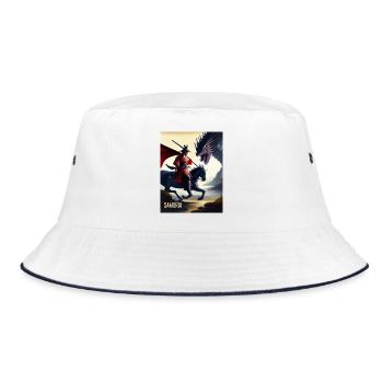 Samurai mit Pferd Samurai on Horse Japan Asien - Bucket Hat - Weiß/Navy - Vorne