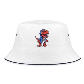 Dino in Hoodie mit Coolem Blick - Bucket Hat - Weiß/Navy - Vorne