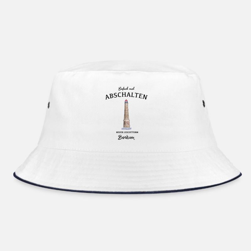 Borkum, Neuer Leuchtturm, Einfach Abschalten - Bucket Hat - Weiß/Navy