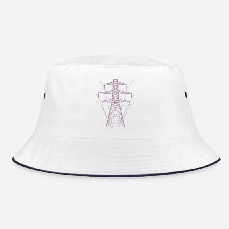 Weiße Strommast-Silhouette - Bucket Hat - Weiß/Navy