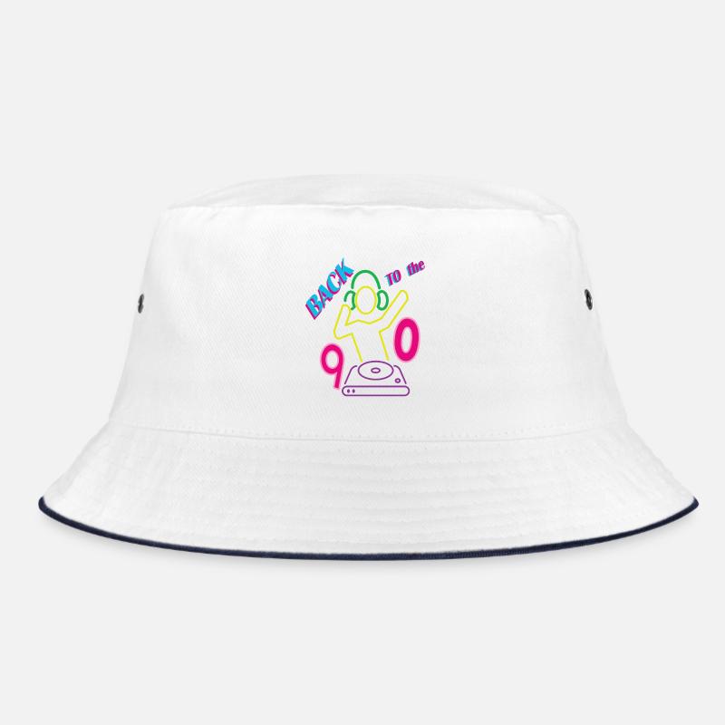 Back to the 90s mit DJ - Bucket Hat - Weiß/Navy