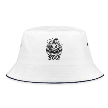 Spooky Pumpkin B00 Halloween Party Costume - Bucket Hat - white/navy - Front