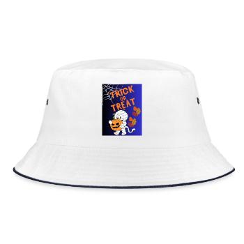 Trick oder Treat Mumie Kürbis - Bucket Hat - Weiß/Navy - Vorne