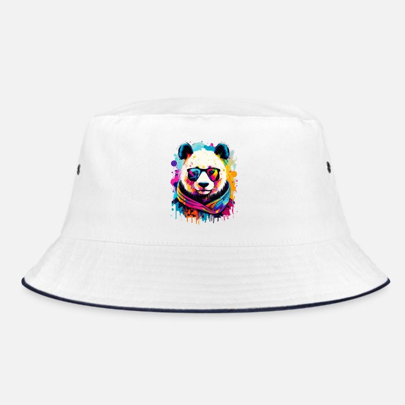 Panda Farbenfroh - Pandabär Bunt - Panda Bär - Bucket Hat - Weiß/Navy