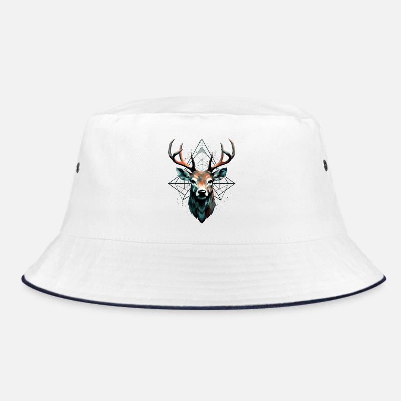 Geometrischer Hirsch mit geometrischen Mustern - Bucket Hat - Weiß/Navy