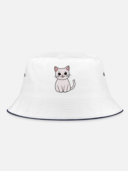 gray kitten - Bucket Hat - white/navy - Front