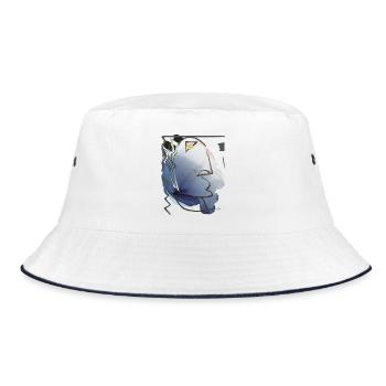 Abstraktes Aquarell Porträt des nachdenklichen Gesichts - Bucket Hat - Weiß/Navy - Vorne