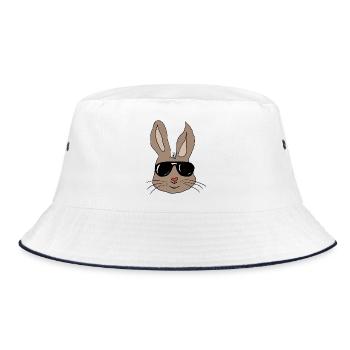 Hase mit Sonnenbrille Herznase - Bucket Hat - Weiß/Navy - Vorne
