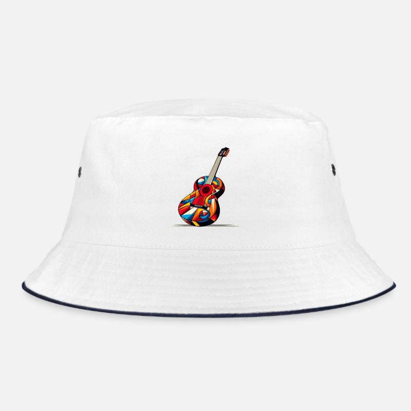 Multicolored Cubist Style Classical Guitar - Bucket Hat - white/navy