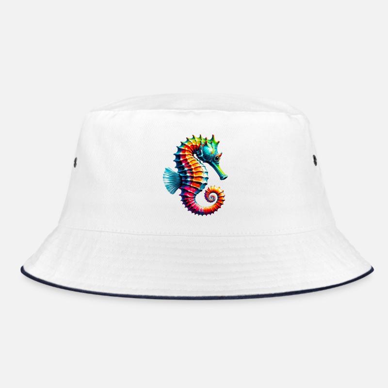 Seepferdchen - Bucket Hat - Weiß/Navy