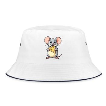 Cheeky Cartoon Mouse With Cheese - Bucket Hat - white/navy - Front