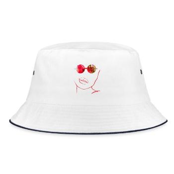 Abstrakte Kunst mit Sonnenbrille und roten Lippen - Bucket Hat - Weiß/Navy - Vorne