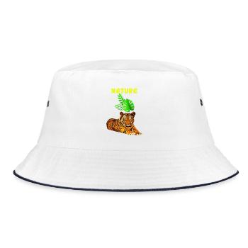 Jungle Majesty, Tiger and Leaf Symphony" - Bucket Hat - white/navy - Front