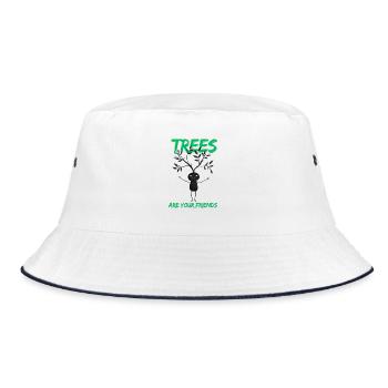 Witziges Baumfreund Motiv - Bucket Hat - Weiß/Navy - Vorne