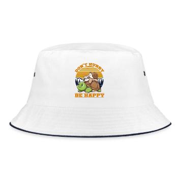 Turtle, Sloth & Snail Trio - Don’t Hurry Be Happy - Bucket Hat - white/navy - Front