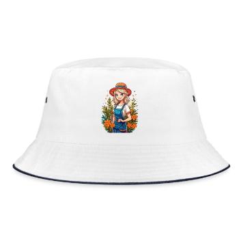 Attractive gardener in her garden - Bucket Hat - white/navy - Front