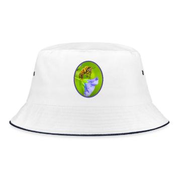 Bee on purple flower - oval outlined - Bucket Hat - white/navy - Front