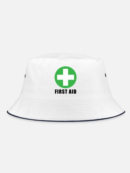 First Aid Medical Cross Sicherheitssymbol Vektor-Symbol - Bucket Hat - Weiß/Navy - Vorne