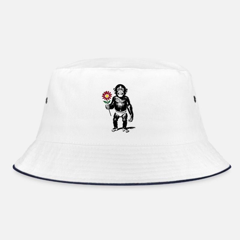 Affe mit Blume Valentinsgeschenk - Bucket Hat - Weiß/Navy