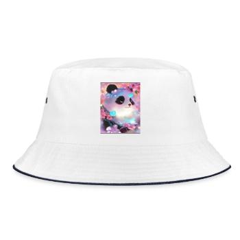 Panda Bild - Bucket Hat - Weiß/Navy - Vorne