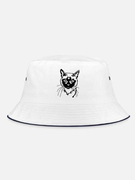Siamese cat - Bucket Hat - white/navy - Front