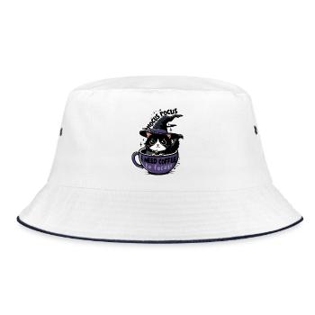 Coffee Witch Cat  - Bucket Hat - white/navy - Front