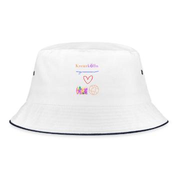 Kreuzkölln Lifestyle Leben im Kiez, Hipster, Hood - Bucket Hat - Weiß/Navy - Vorne