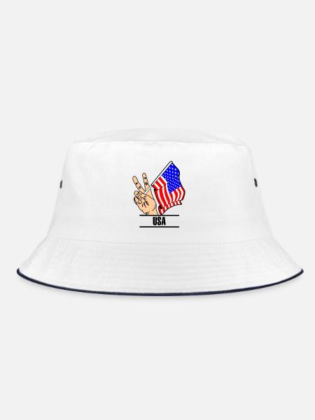 Flagge USA Peacesign Text USA - Bucket Hat - Weiß/Navy - Vorne