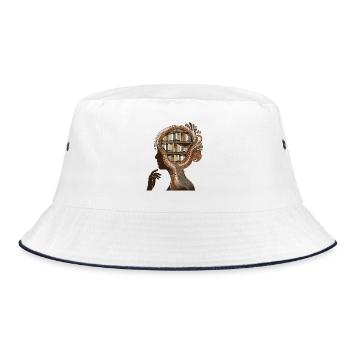 Bücher Kopf Illustration Denken Wissen - Bucket Hat - Weiß/Navy - Vorne