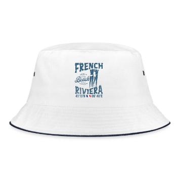 Stranddesign, Côte d'Azur, sommerliche Atmosphäre - Bucket Hat - Weiß/Navy - Vorne