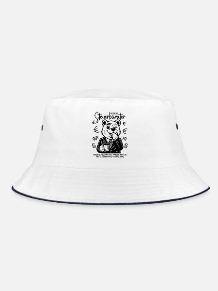 Bär Steuerberater Offizielles Steuerbärater Outfit - Bucket Hat - Weiß/Navy - Vorne