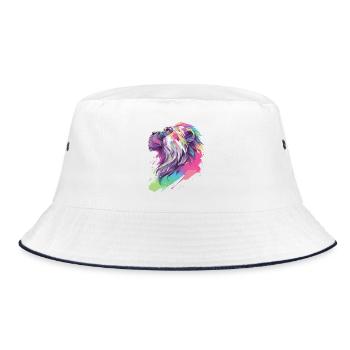 Monkey Chimpanzee Primate Nature Wilderness Colorful Art - Bucket Hat - white/navy - Front
