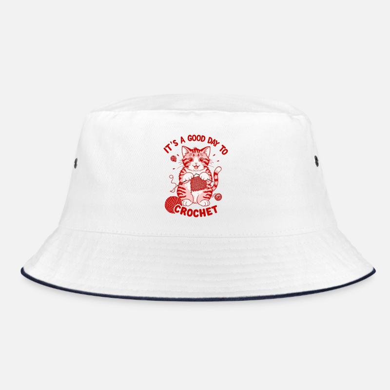 Gehäkelte Katze - Bucket Hat - Weiß/Navy