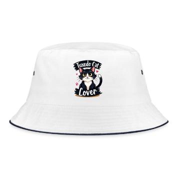 Tuxedo Cat Lover - Geschenk - Bucket Hat - Weiß/Navy - Vorne
