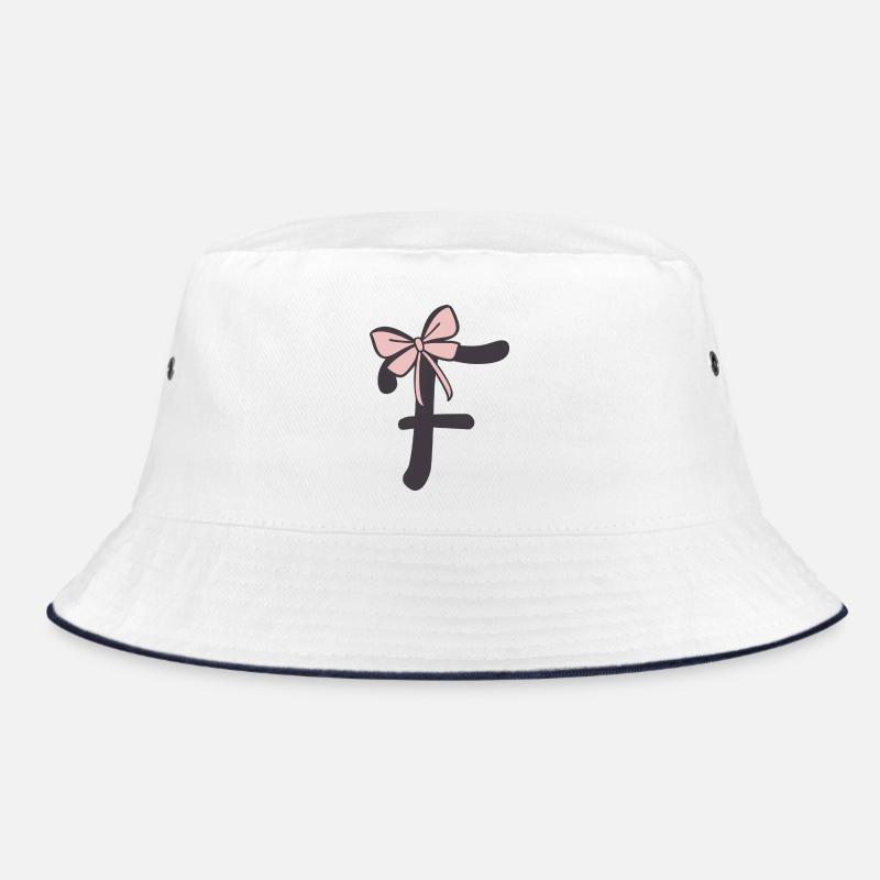 Anfangsbuchstabe F Schleifchen - Bucket Hat - Weiß/Navy
