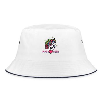 Pixel Unicorn Unicorn Einhorn Regenbogen - Bucket Hat - Weiß/Navy - Vorne