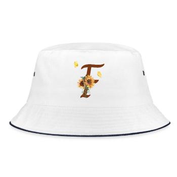 Buchstabe f Sonnenblume Schmetterling - Bucket Hat - Weiß/Navy - Vorne