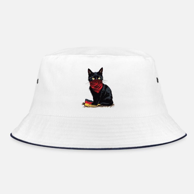 Black Cat Antifa - Schwarze Katze - Bucket Hat - Weiß/Navy