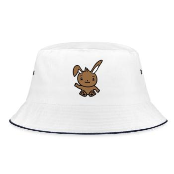 Hase winkt freundlich Begrüßung Hand winken Hallo - Bucket Hat - Weiß/Navy - Vorne
