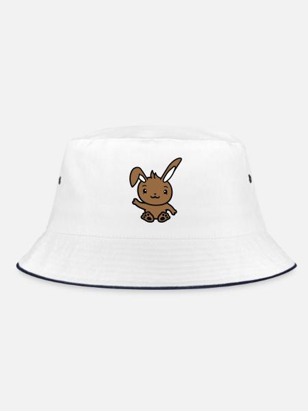 Rabbit waving friendly greeting hand waving hello - Bucket Hat - white/navy - Front