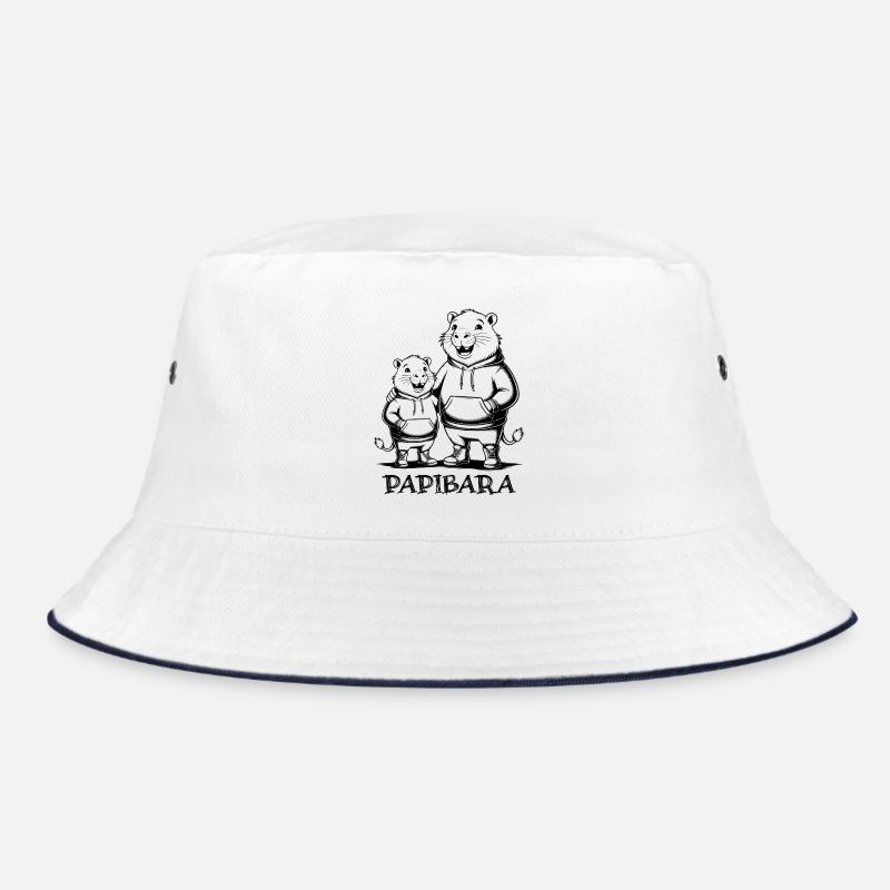 Papibara Papi Capybara Vater Lustig Papa Vatertag - Bucket Hat - Weiß/Navy
