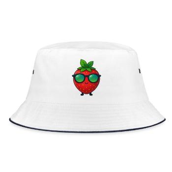 Cool Minimalist Strawberry Fruity Summer - Bucket Hat - white/navy - Front